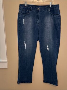 Ruby Rd. Dark Blue Distressed Straight Leg Jeans